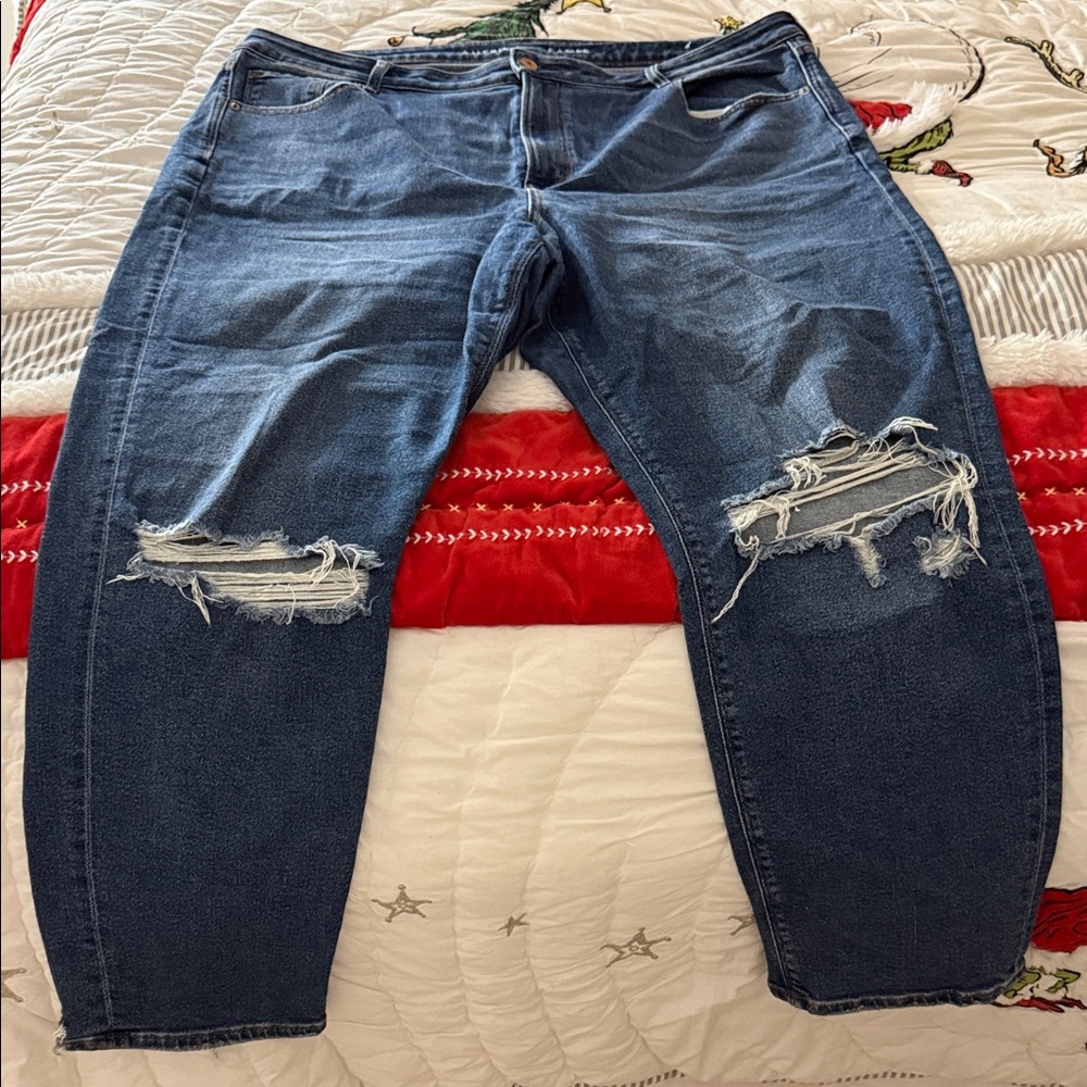American Eagle Outfitters Relaxed Fit Distressed Jeans - Dark Blue